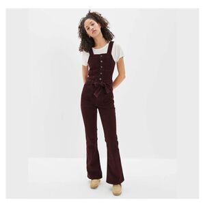American Eagle Outfitters Women’s Burgundy Merlot Ribbed Corduroy Kick Flare Ove